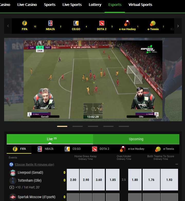 Mrxbet eSport example as a Fifa match