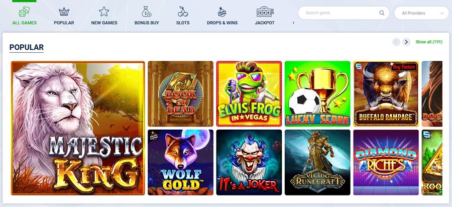 Example of casino games offered